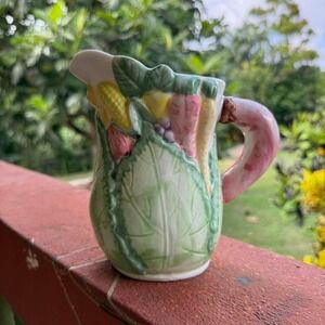 Vintage Majolica‎ Style Garden Harvest Ceramic Pitcher Cabbage Vegetables